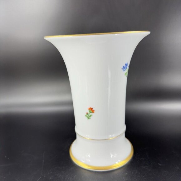 1975 Hochst German Vase Multicolor Flowers with Gold Trim Germany Porcelain Vtg - Picture 12 of 16